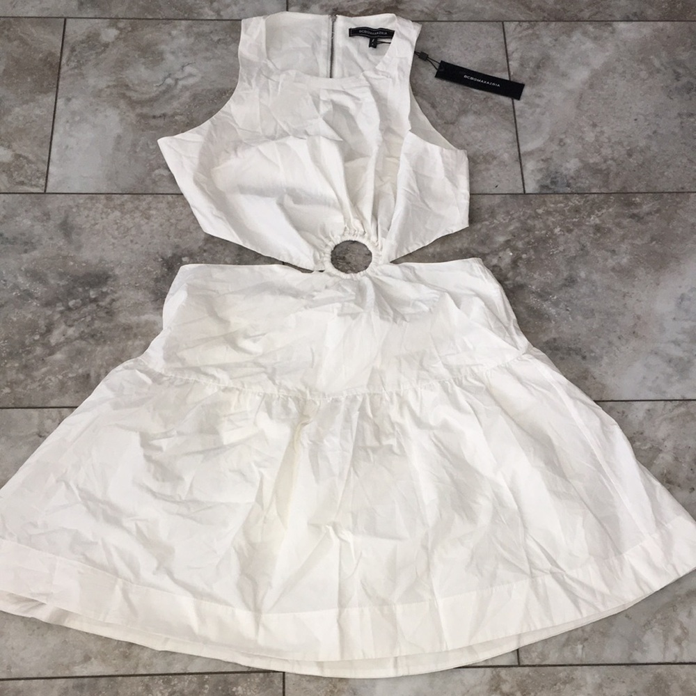 BCBGMAXAZRIA NWT 100% COTTON O RING TIERED LINED MINI FLARE OUT DRESS SZ 8